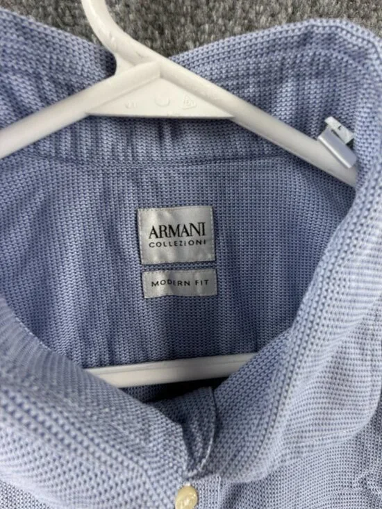 Armani Collezioni Modern Check Large Blue Mens Button Up Shirt Italian Spread - Picture 11 of 15